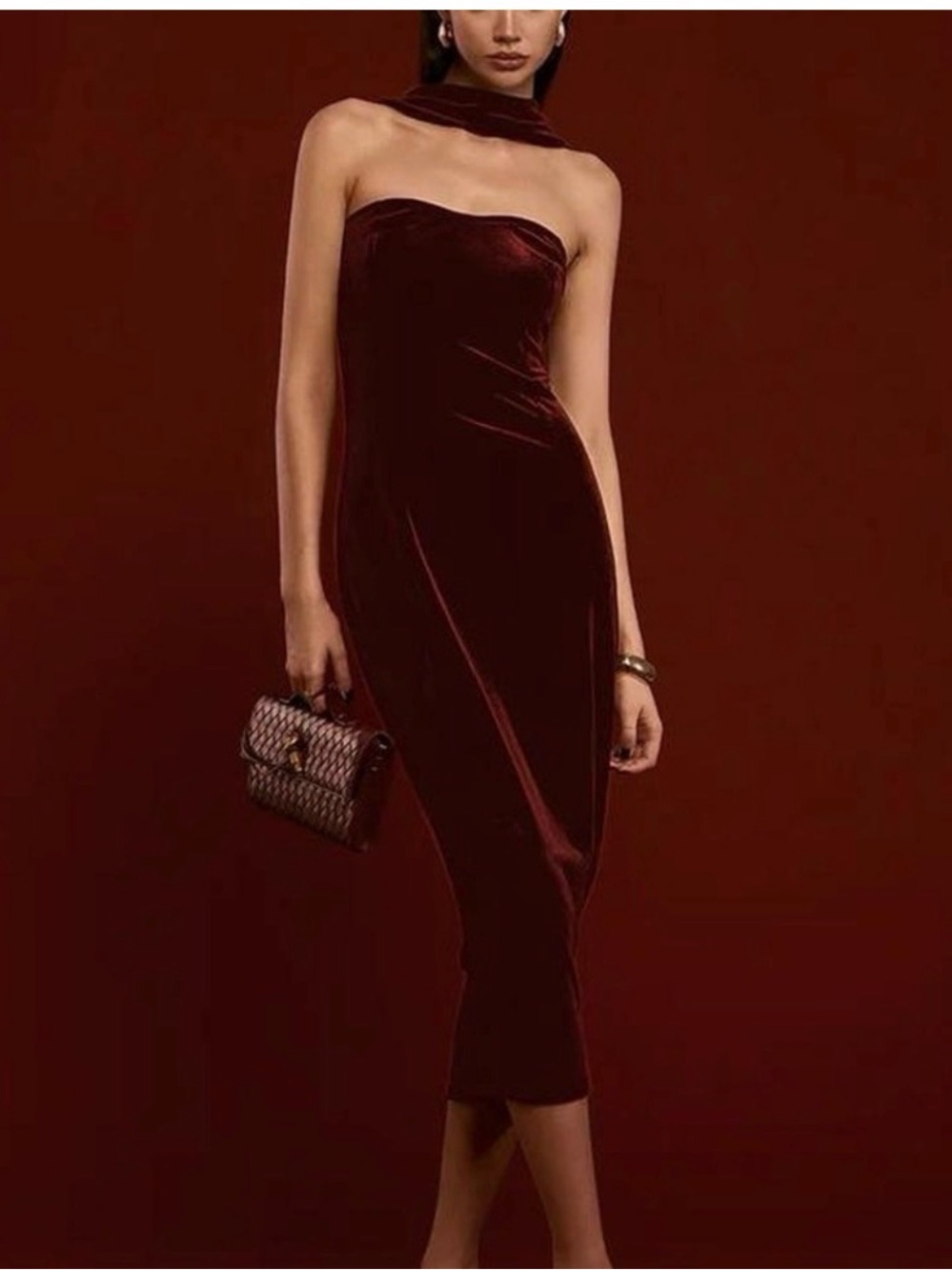 Commense Burgundy Velvet Maxi Skirt